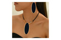 3pcs Geometric Oval Charm Punk Style Black Drop Necklace and Earrings Set