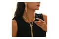 2pcs Set Sweet Elegant Bow with Rhinestone Accents and Tassel Snake Chain Necklace and Earrings
